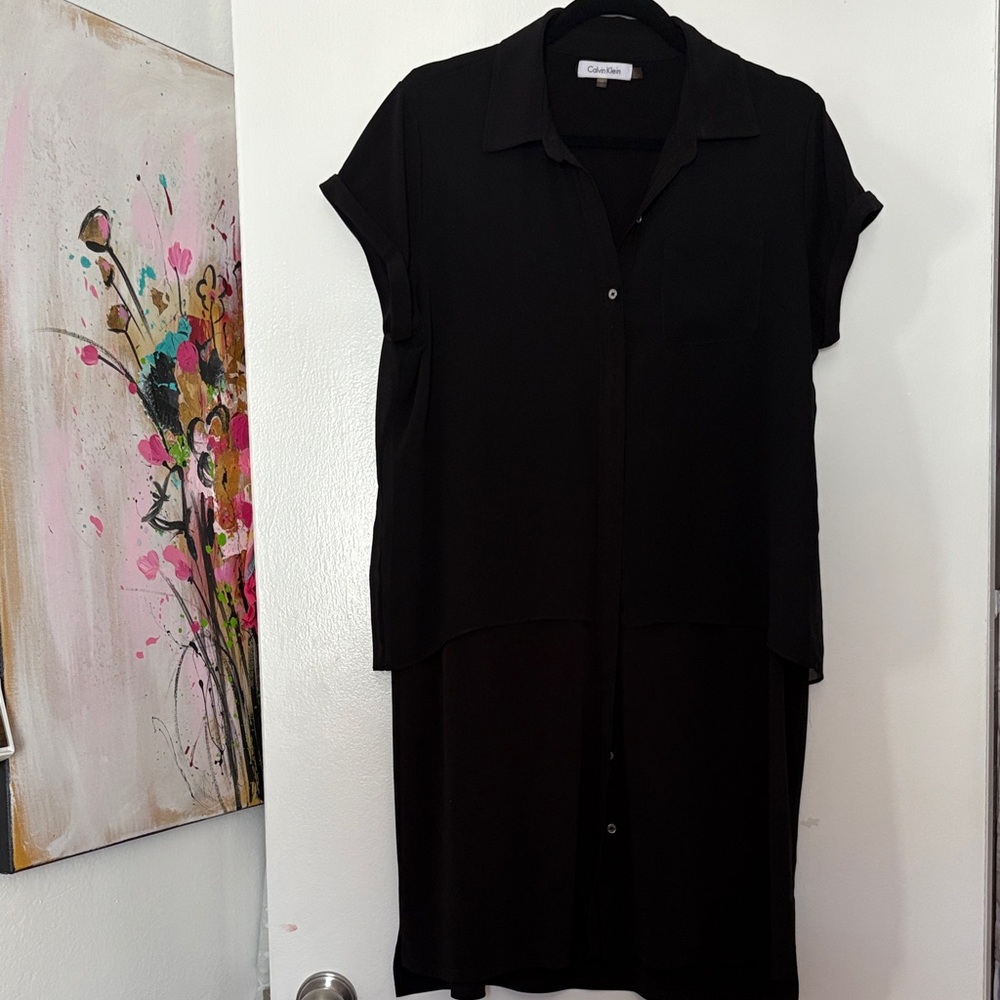 💕Calvin Klein Black Layered Stretch Midi Dress Rolled Sleeves M

💕= 3 for $25